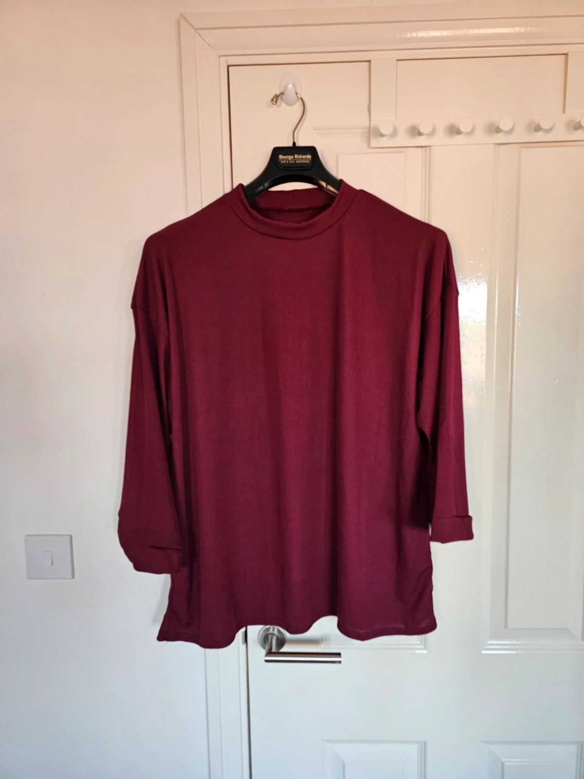Generic women textured knit co-ord set jumper trousers wide straight leg burgundy casual one size