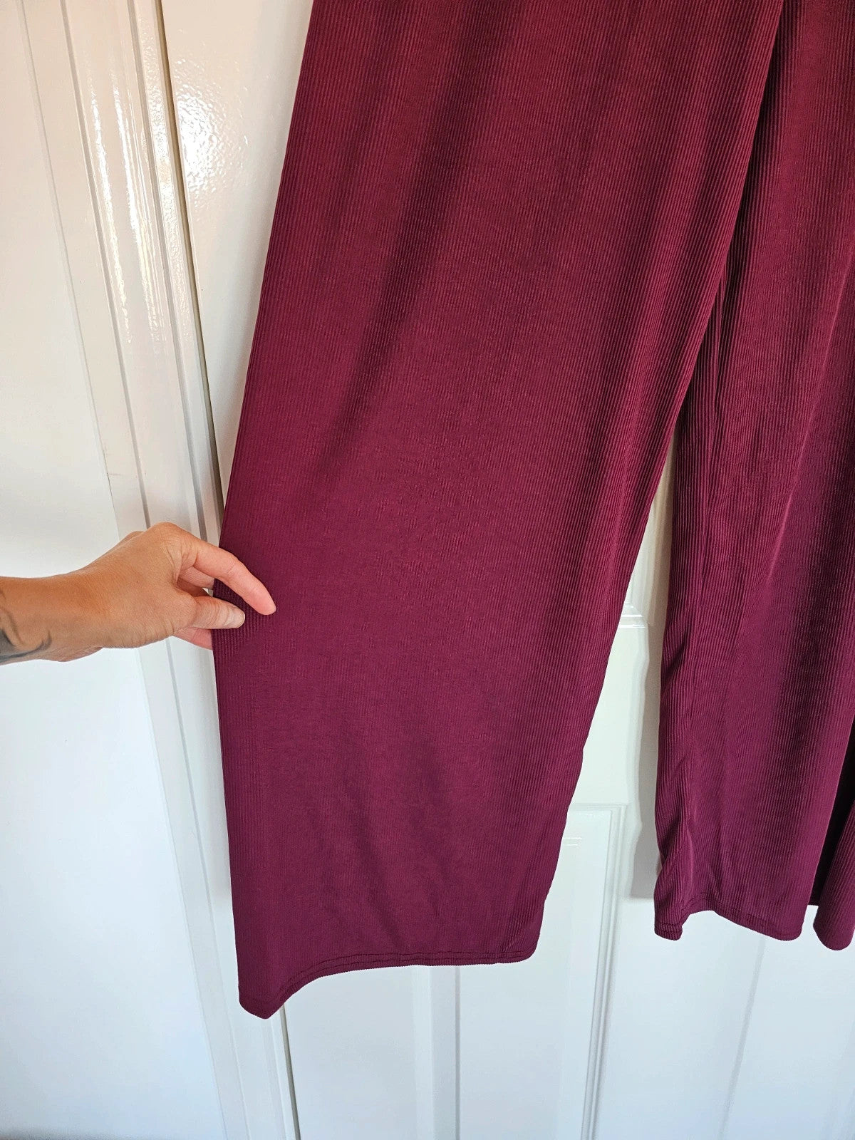 Generic women textured knit co-ord set jumper trousers wide straight leg burgundy casual one size