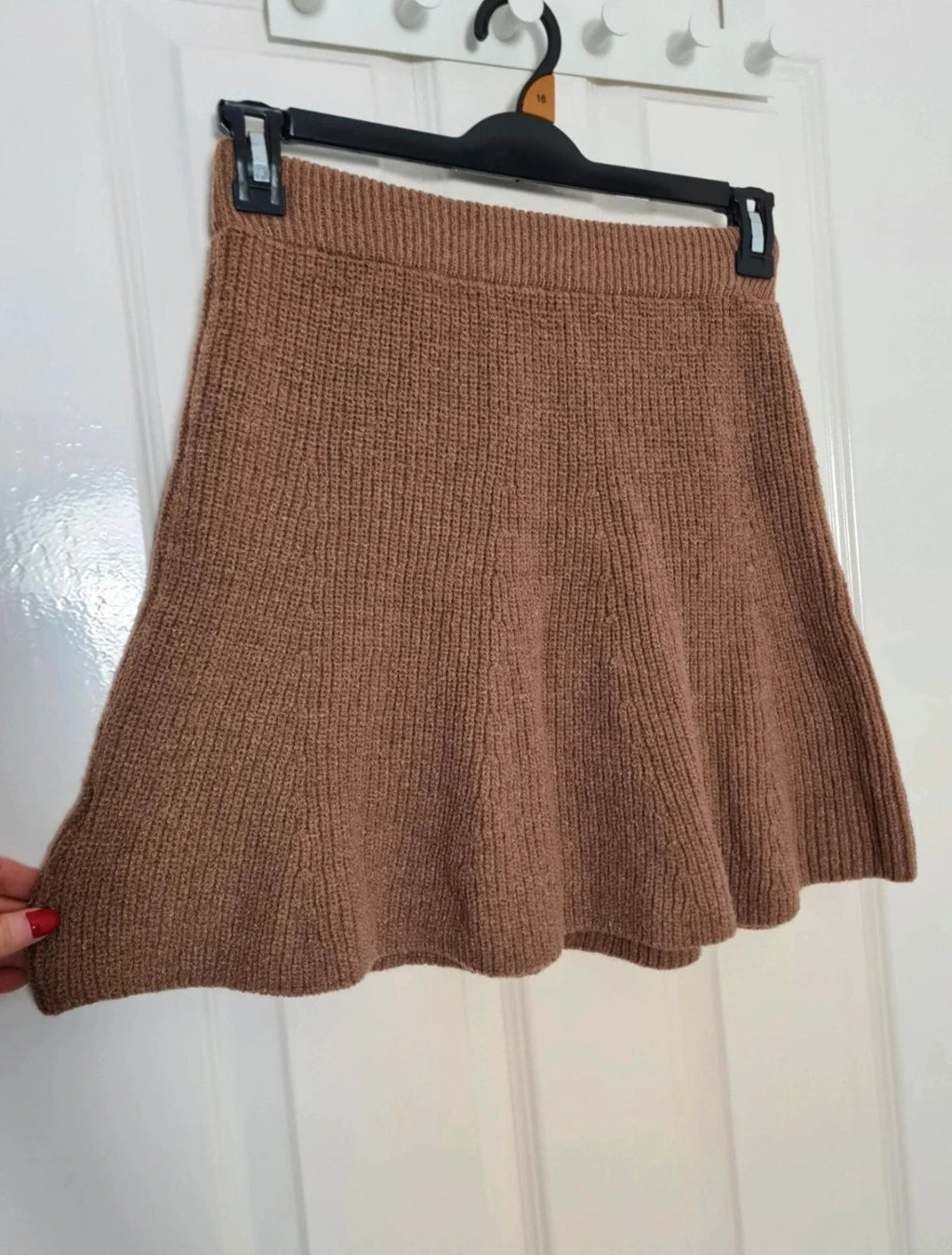 Shein women brown 2pcs set turtleneck cardigan sweater A-line mini skirt knit rib thick M/10-12