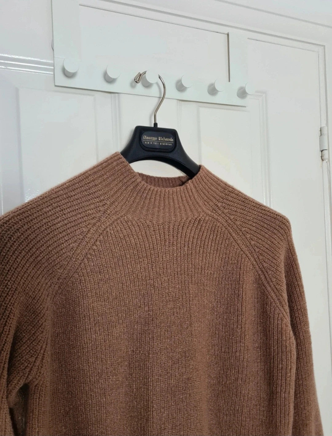 Shein women brown 2pcs set turtleneck cardigan sweater A-line mini skirt knit rib thick M/10-12