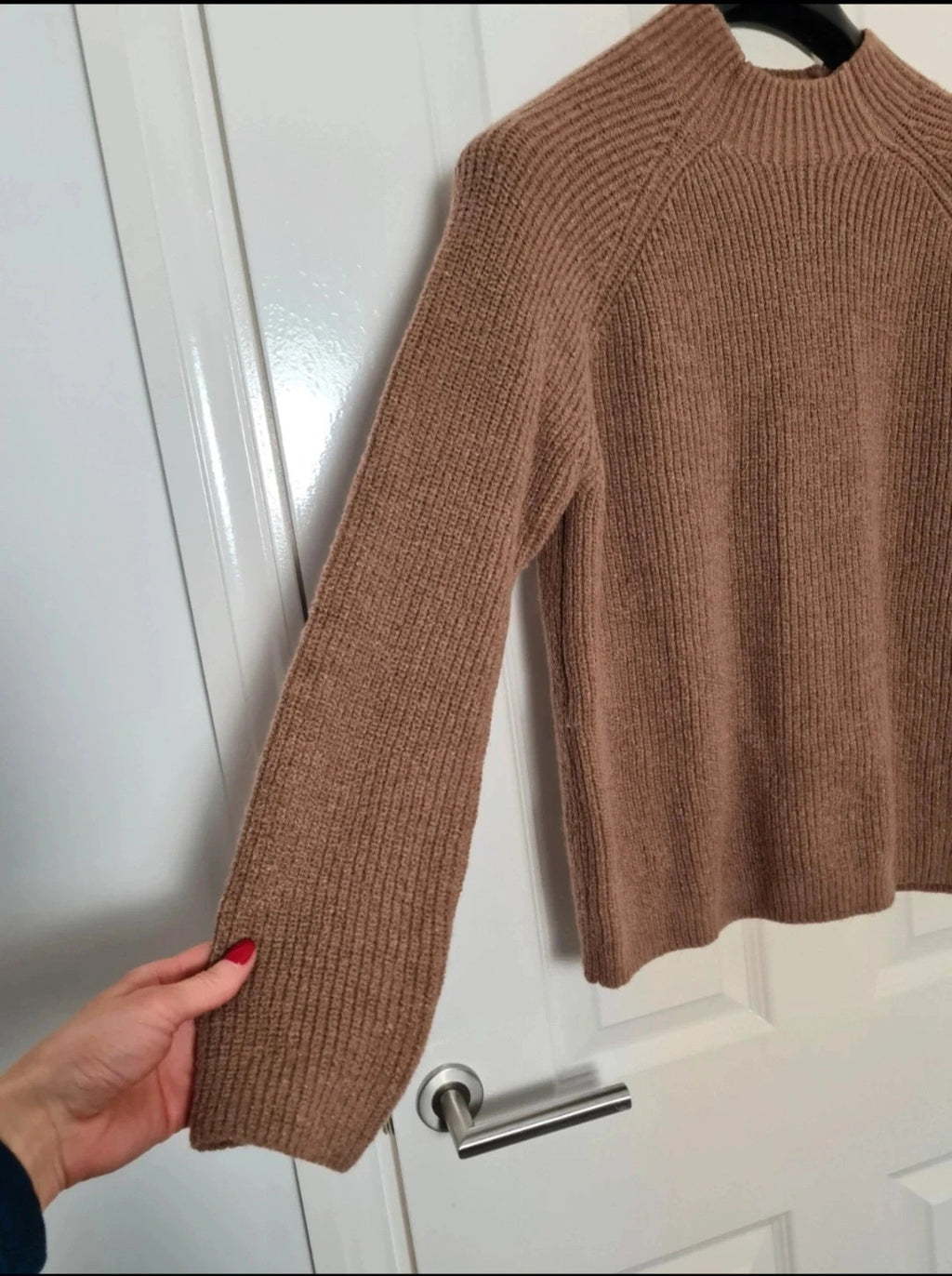 Shein women brown 2pcs set turtleneck cardigan sweater A-line mini skirt knit rib thick M/10-12