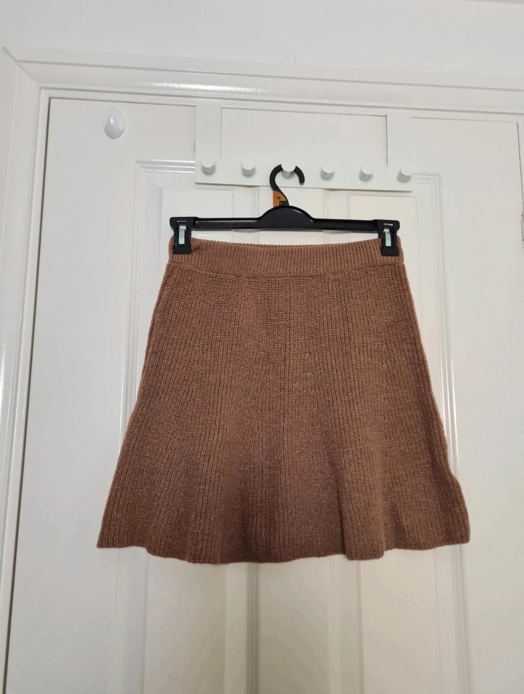 Shein women brown 2pcs set turtleneck cardigan sweater A-line mini skirt knit rib thick M/10-12