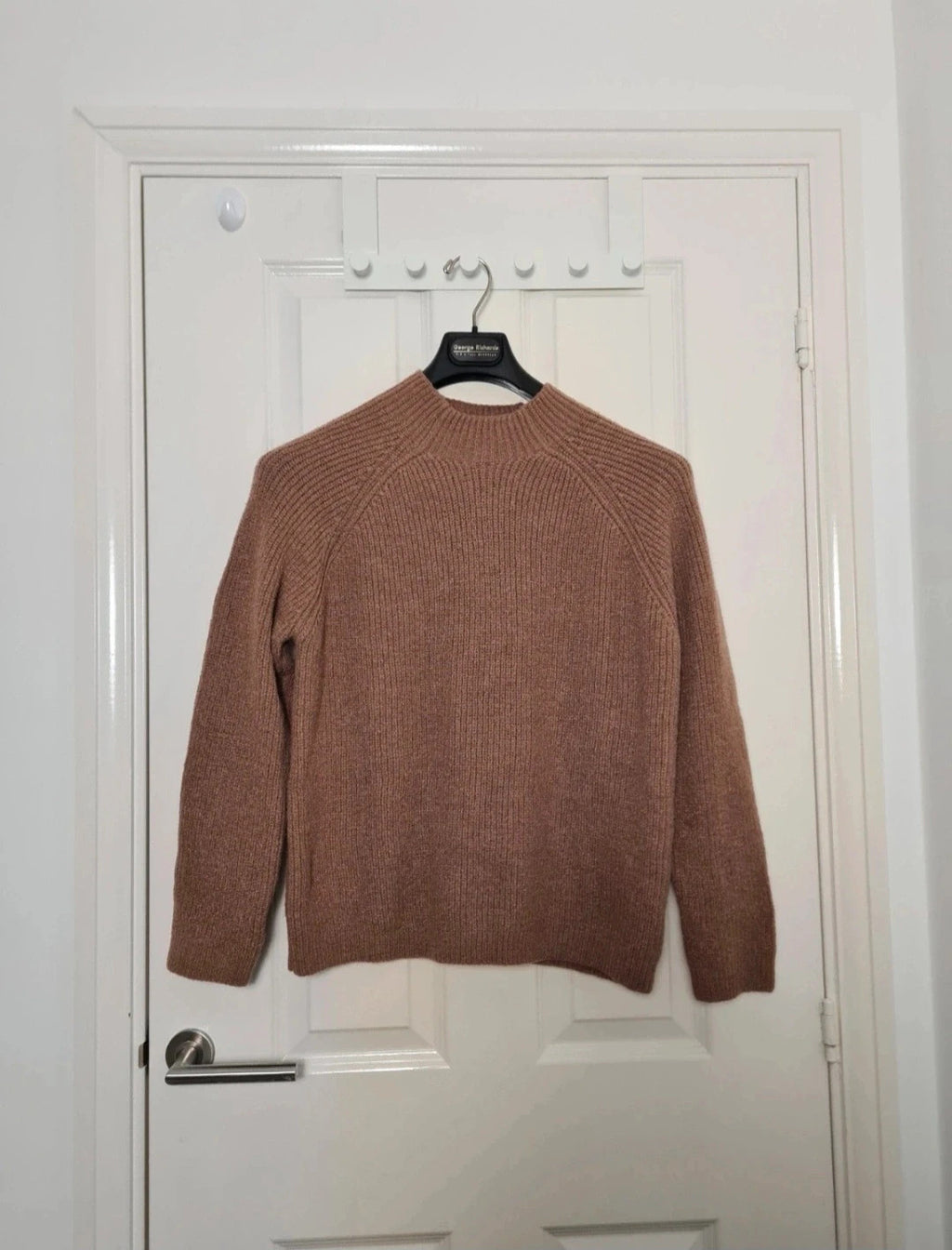 Shein women brown 2pcs set turtleneck cardigan sweater A-line mini skirt knit rib thick M/10-12