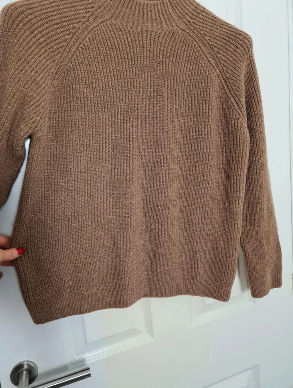 Shein women brown 2pcs set turtleneck cardigan sweater A-line mini skirt knit rib thick M/10-12
