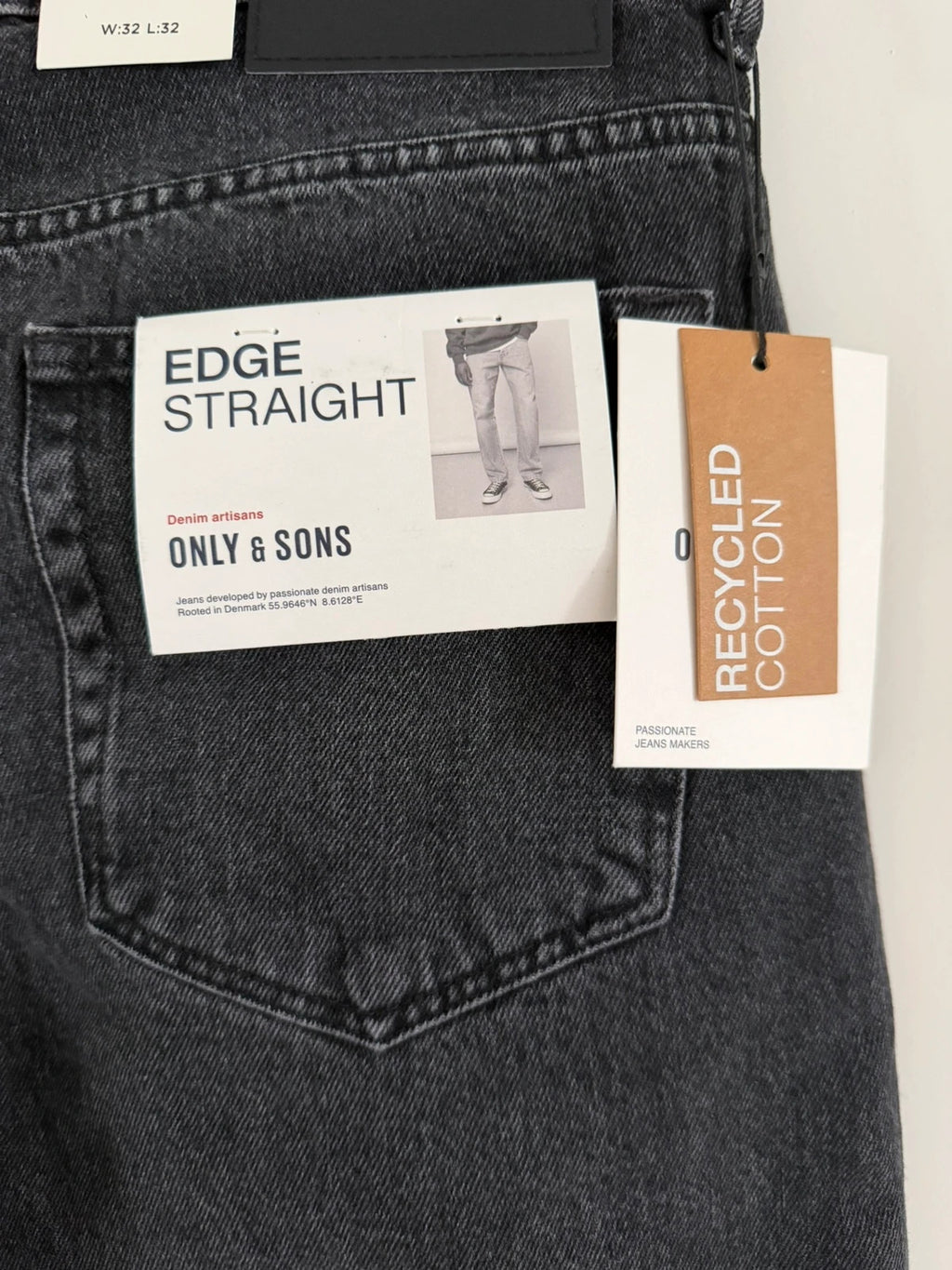 Only & sons onsedge straight fit jeans men cotton black wash casual jeans W32 L32