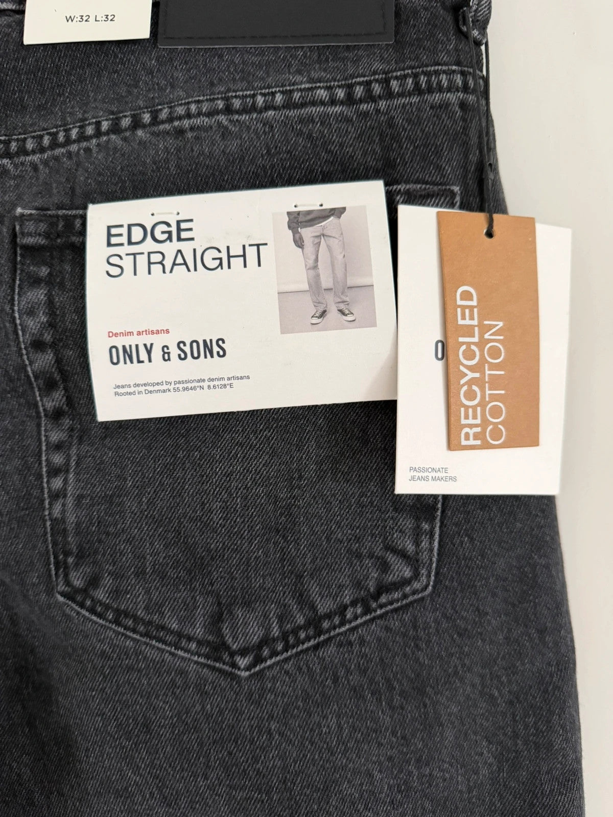 Only & sons onsedge straight fit jeans men cotton black wash casual jeans W32 L32