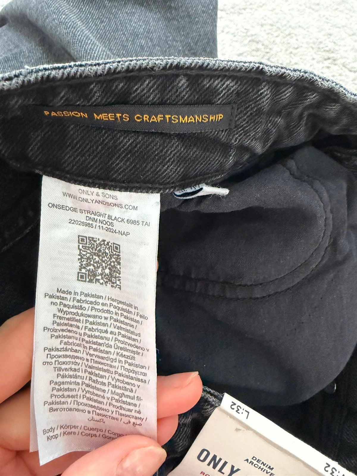 Only & sons onsedge straight fit jeans men cotton black wash casual jeans W32 L32