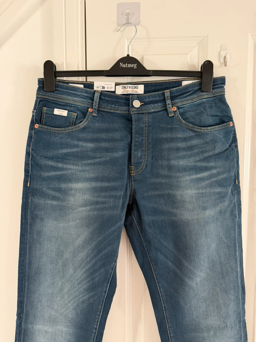 Only & sons onsweft regular straight leg jeans men cotton mid rise dark blue denim trousers W33L32