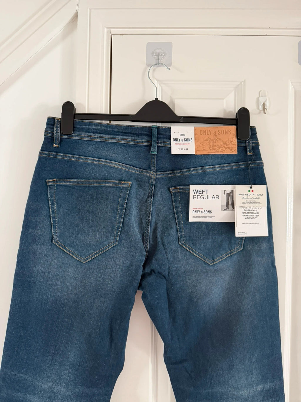 Only & sons onsweft regular straight leg jeans men cotton mid rise dark blue denim trousers W33L32