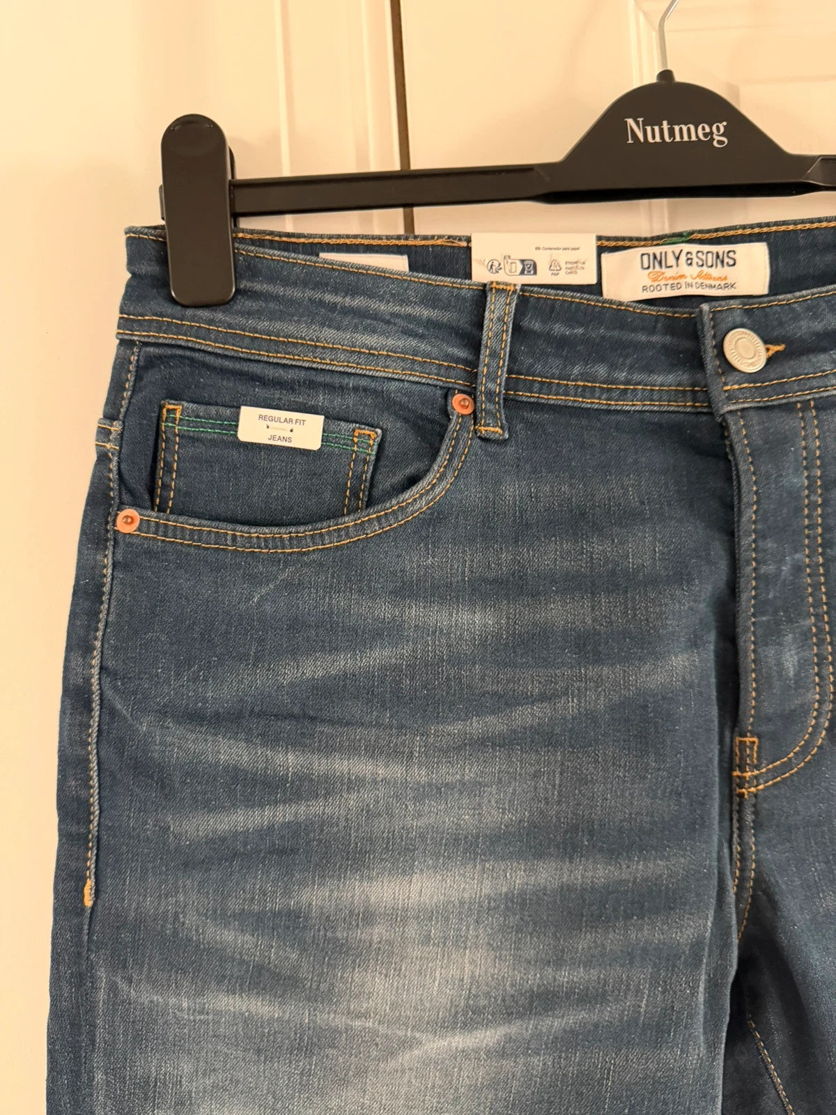 Only & sons onsweft regular straight leg jeans men cotton mid rise dark blue denim trousers W33L32