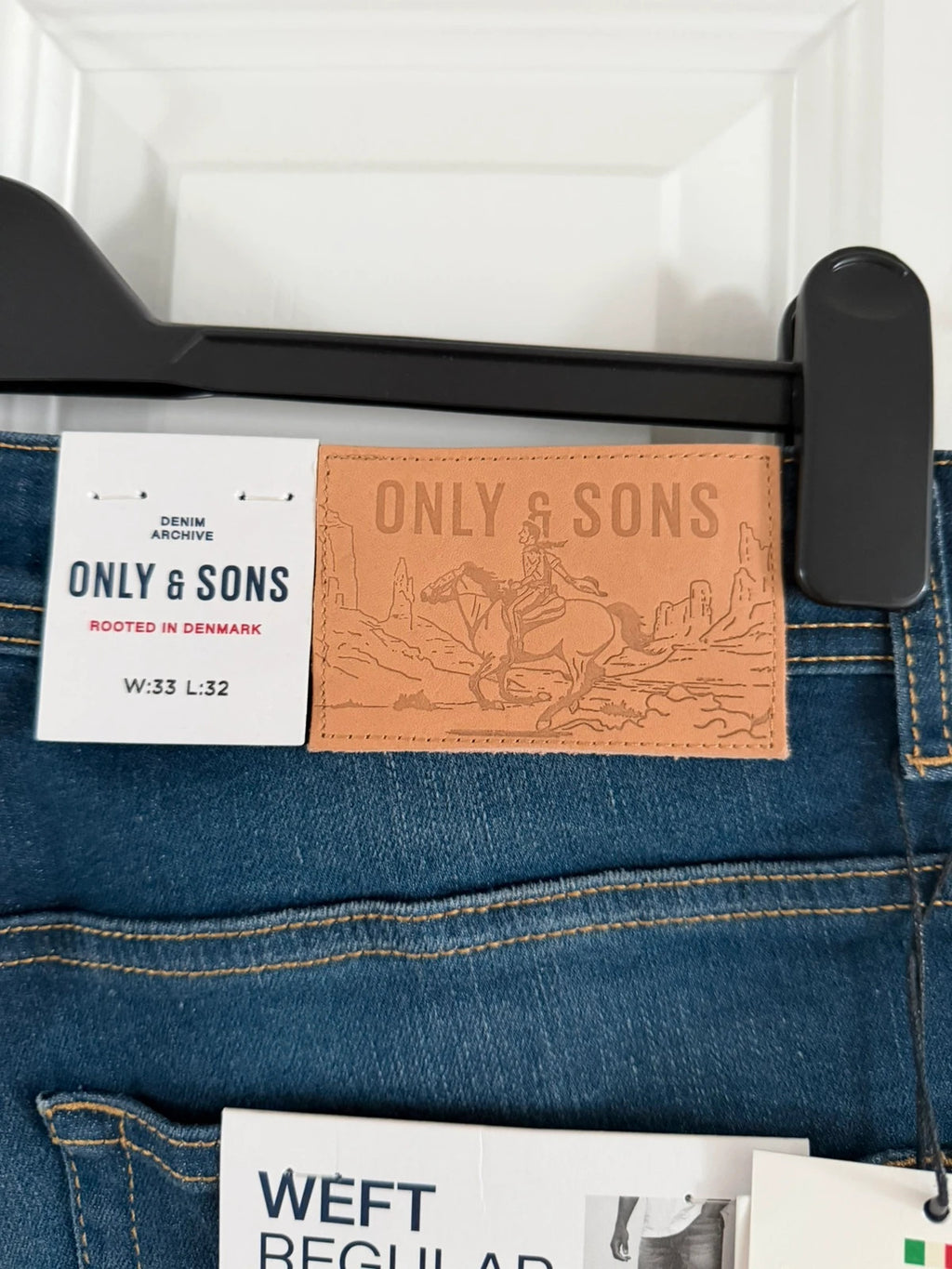 Only & sons onsweft regular straight leg jeans men cotton mid rise dark blue denim trousers W33L32