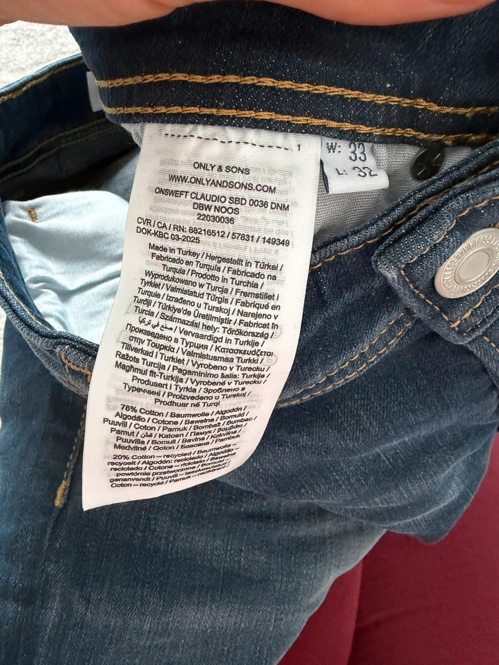 Only & sons onsweft regular straight leg jeans men cotton mid rise dark blue denim trousers W33L32