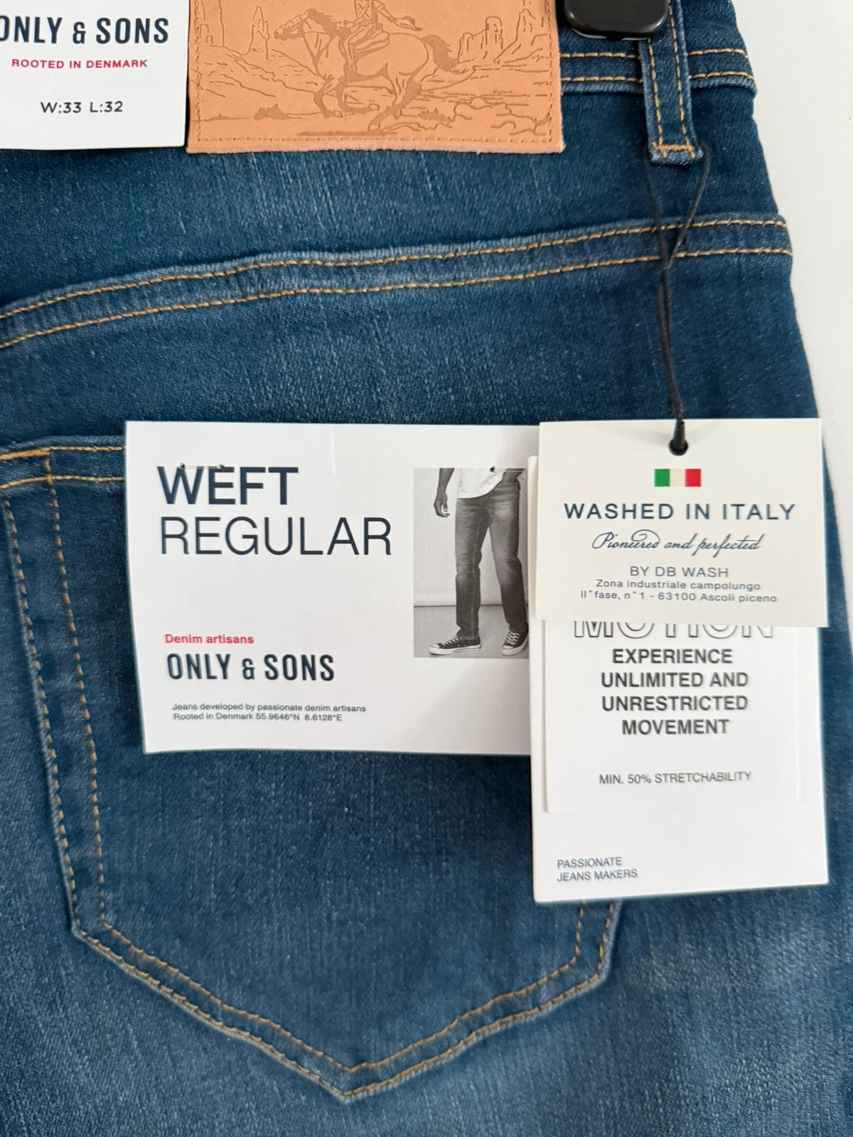 Only & sons onsweft regular straight leg jeans men cotton mid rise dark blue denim trousers W33L32