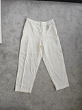 Uniqlo linien cotton tapered trousers women relaxed elastic waist straight wide leg off white L/12