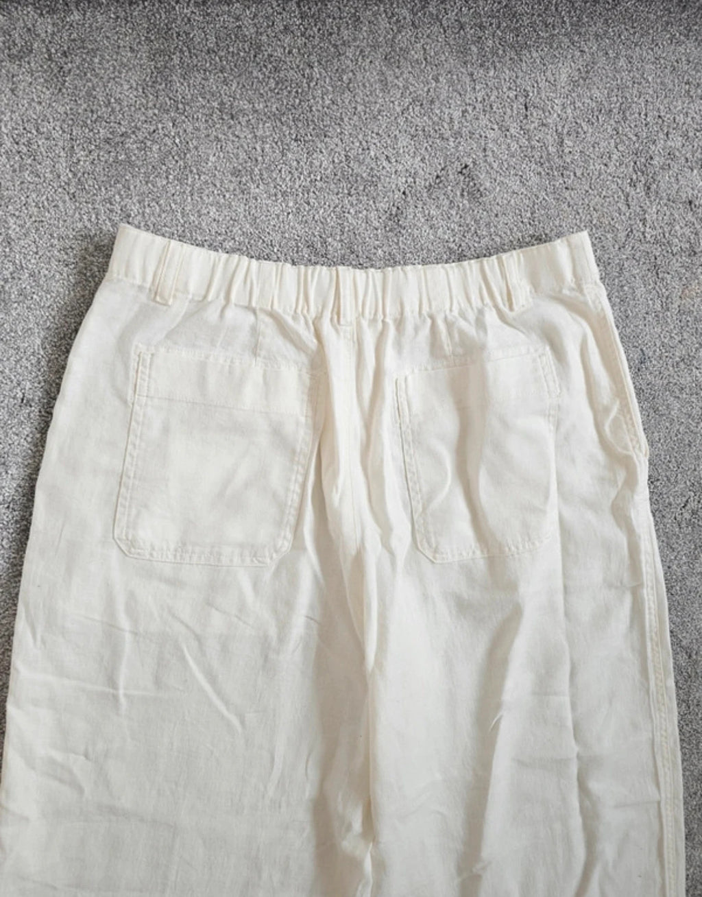 Uniqlo linien cotton tapered trousers women relaxed elastic waist straight wide leg off white L/12
