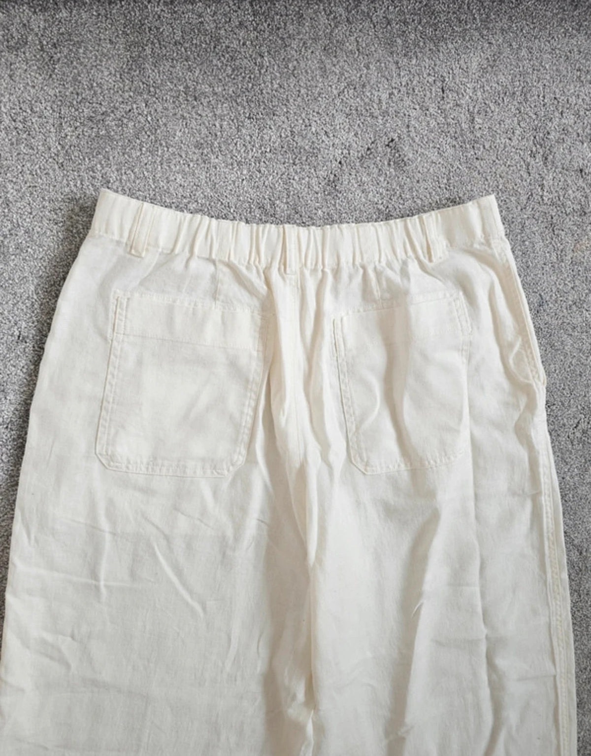 Uniqlo linien cotton tapered trousers women relaxed elastic waist straight wide leg off white L/12
