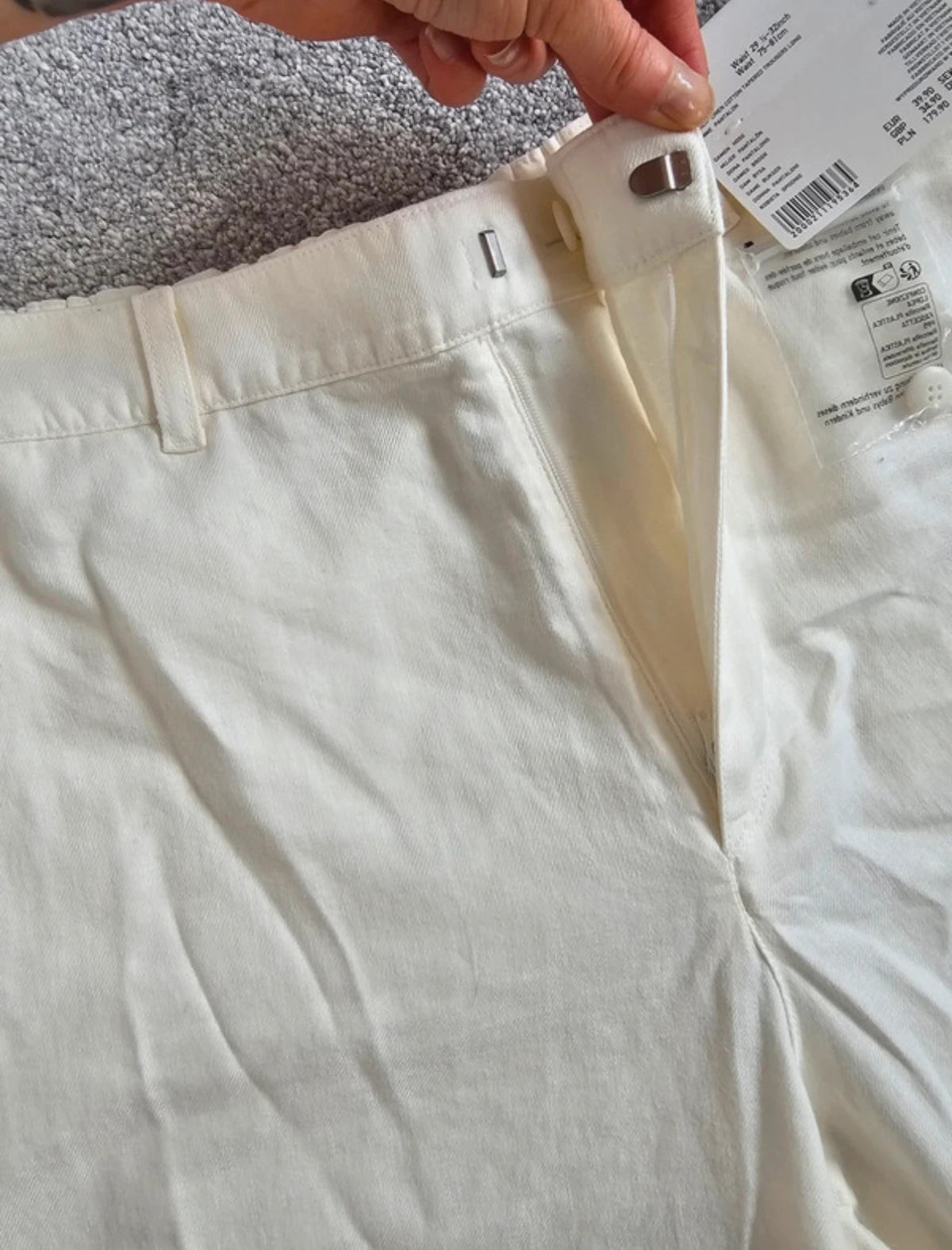 Uniqlo linien cotton tapered trousers women relaxed elastic waist straight wide leg off white L/12