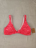 Boden women tie front bikini top padded cups scoop back bow geometric print swimwear red XL/14