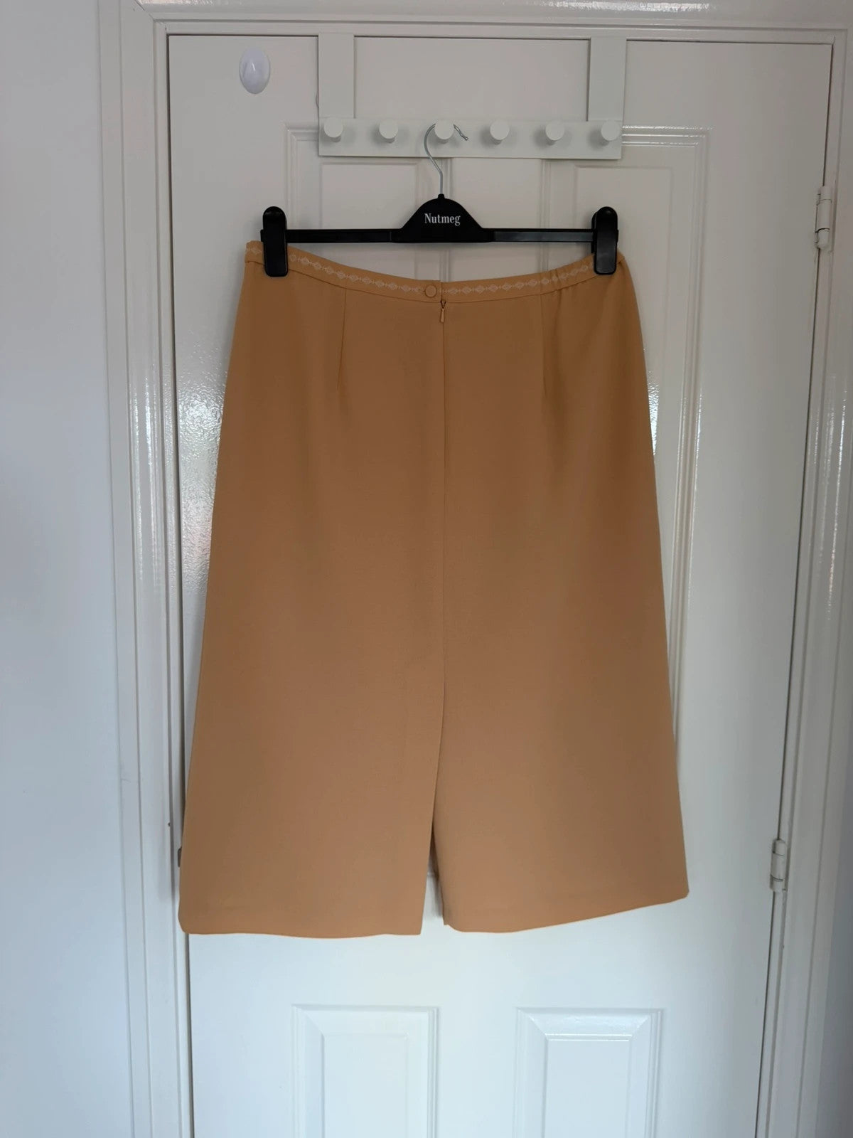 Jacques Vert women vintage tailored front-pleat midi skirt mid-rise pencil office canel/brown 2XL/16