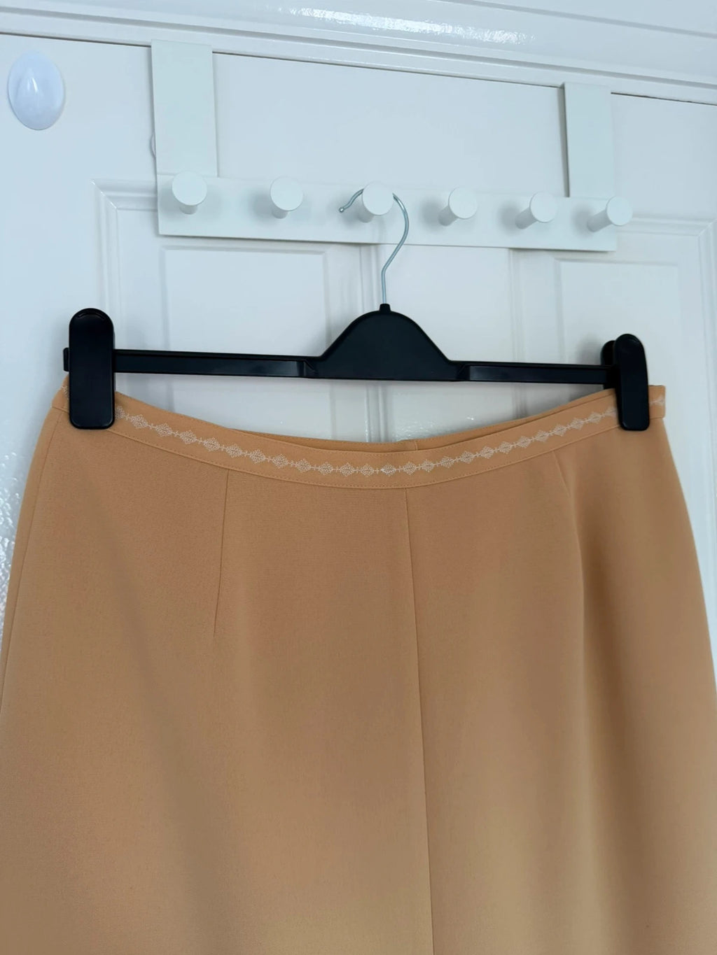 Jacques Vert women vintage tailored front-pleat midi skirt mid-rise pencil office canel/brown 2XL/16