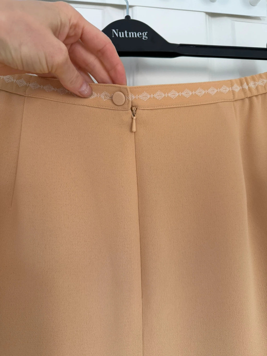 Jacques Vert women vintage tailored front-pleat midi skirt mid-rise pencil office canel/brown 2XL/16