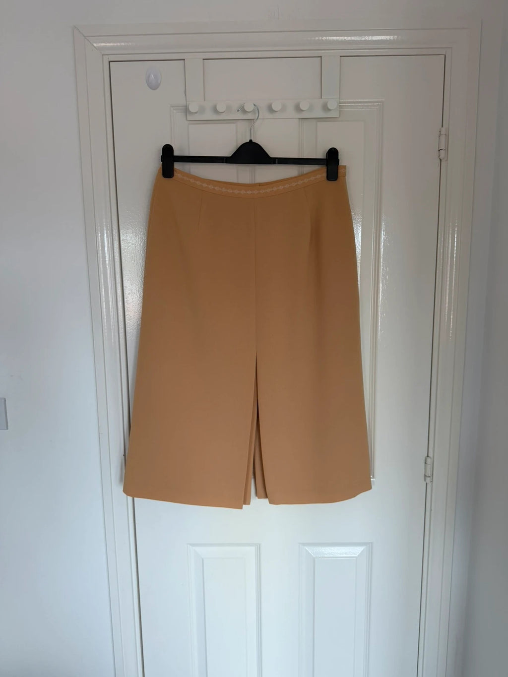 Jacques Vert women vintage tailored front-pleat midi skirt mid-rise pencil office canel/brown 2XL/16