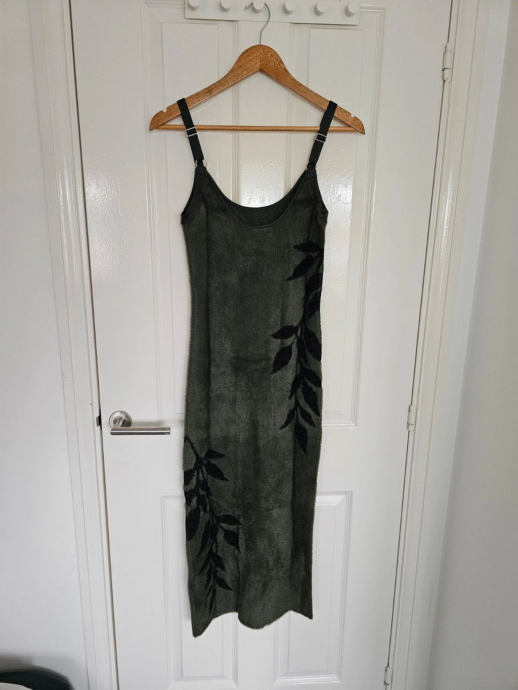 Killstar women grim ferns midi dress fluffy knitted fabric sleeveless bodycon green/black S/8