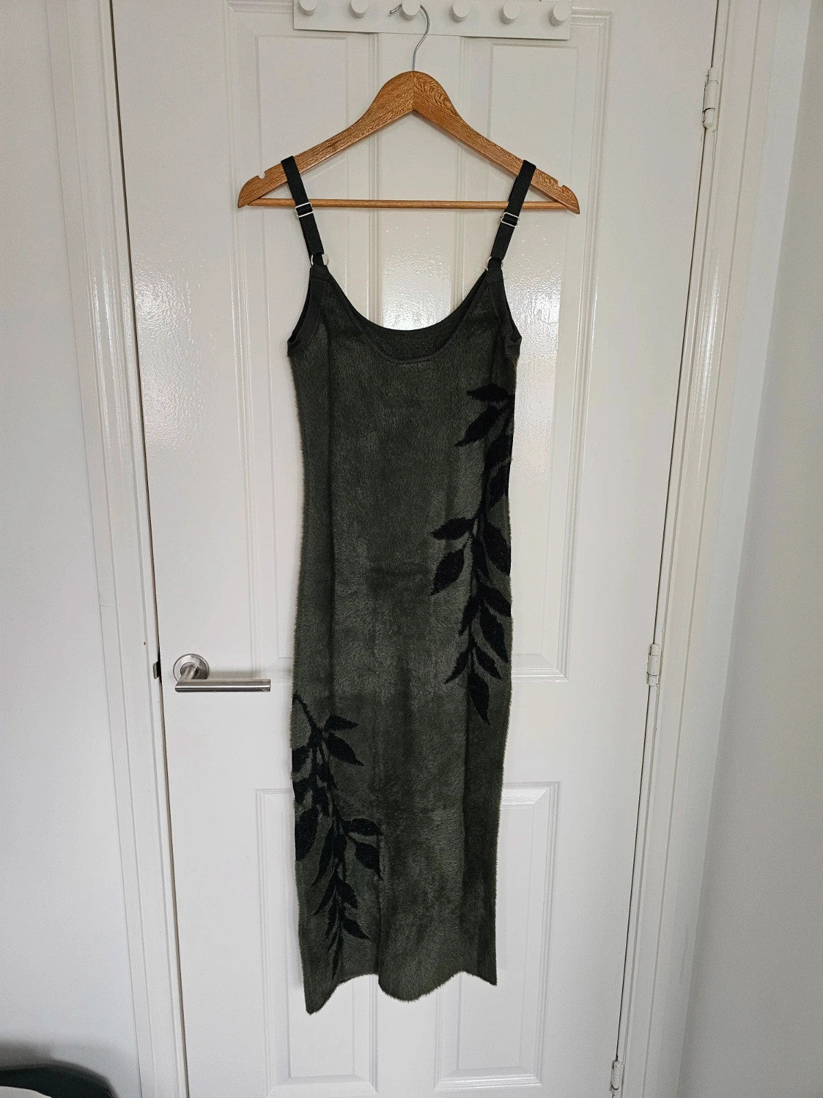 Killstar women grim ferns midi dress fluffy knitted fabric sleeveless bodycon green/black S/8
