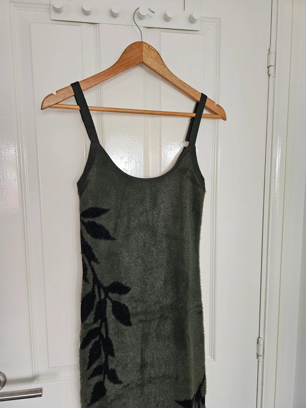 Killstar women grim ferns midi dress fluffy knitted fabric sleeveless bodycon green/black S/8