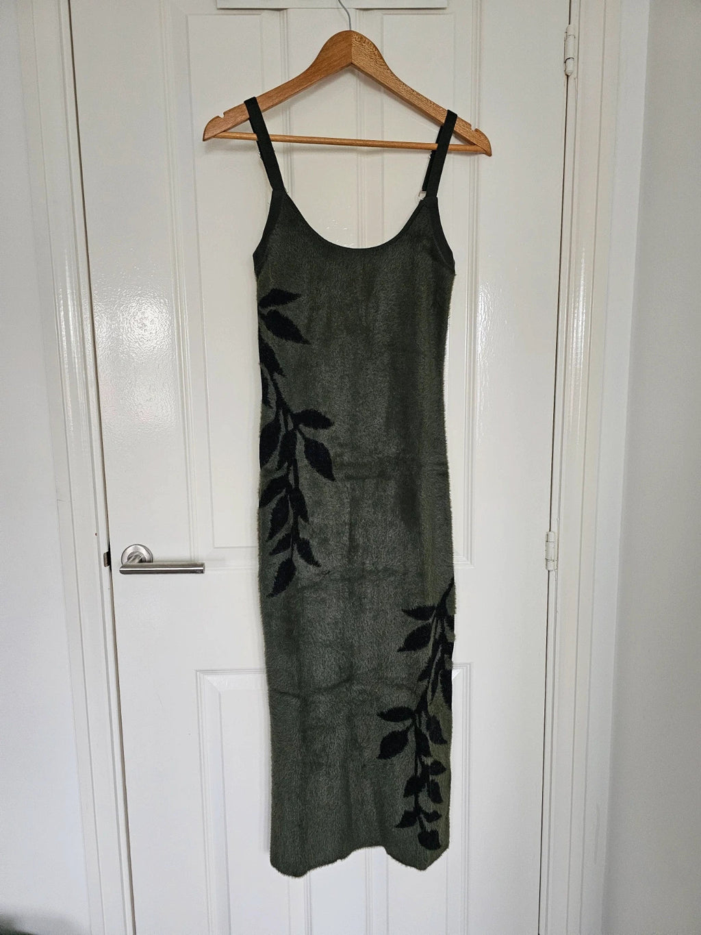 Killstar women grim ferns midi dress fluffy knitted fabric sleeveless bodycon green/black S/8