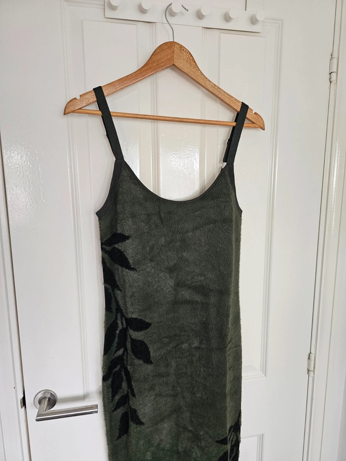 Killstar women grim ferns midi dress fluffy knitted fabric sleeveless bodycon green/black L/12