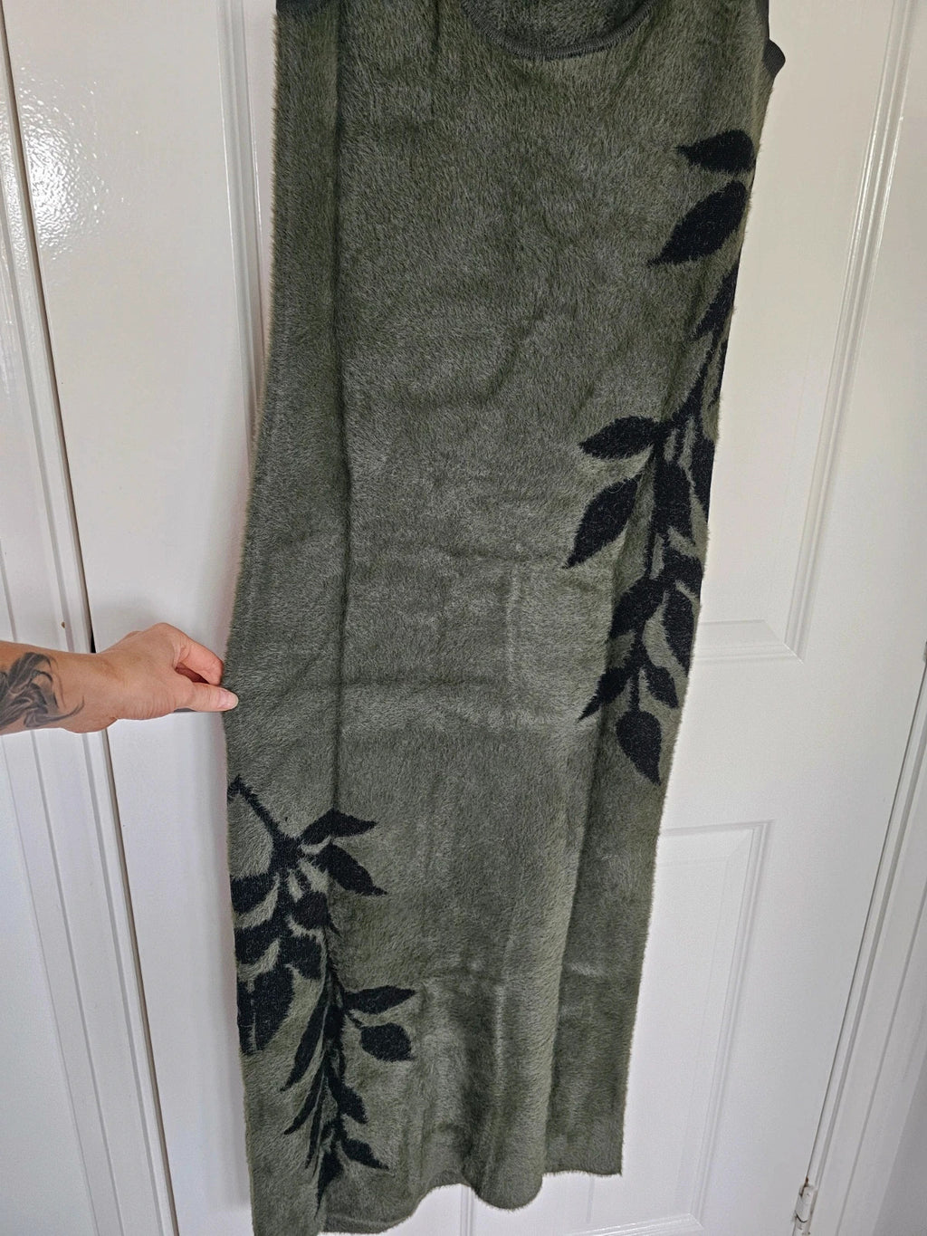 Killstar women grim ferns midi dress fluffy knitted fabric sleeveless bodycon green/black L/12