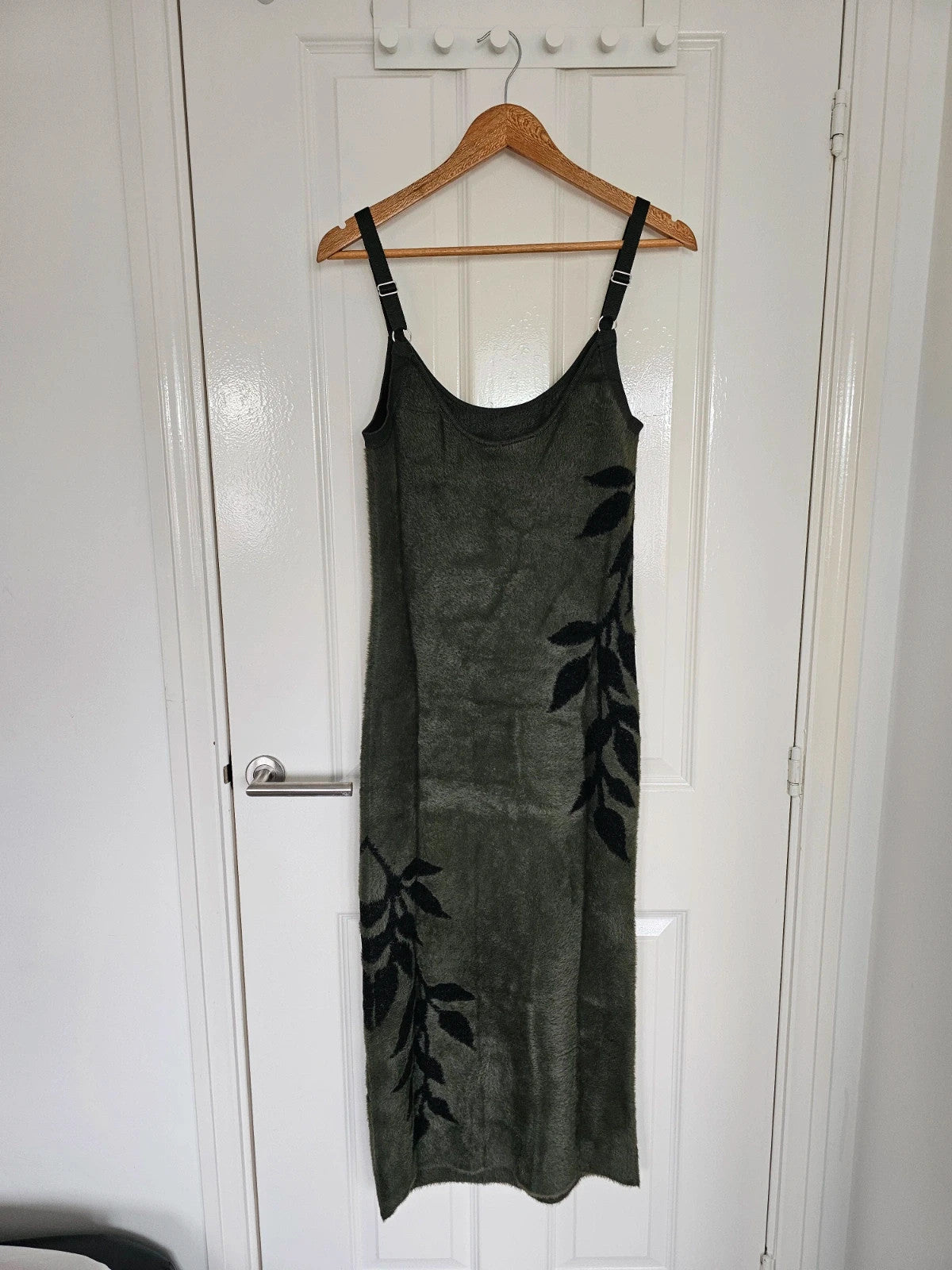 Killstar women grim ferns midi dress fluffy knitted fabric sleeveless bodycon green/black L/12