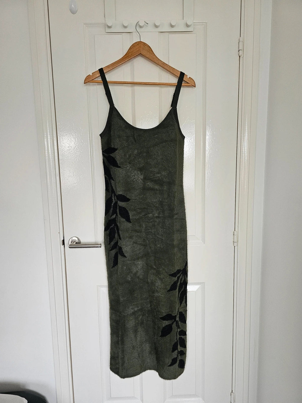Killstar women grim ferns midi dress fluffy knitted fabric sleeveless bodycon green/black L/12