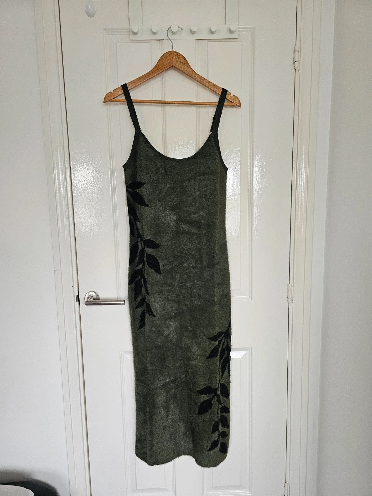 Killstar women grim ferns midi dress fluffy knitted fabric sleeveless bodycon green/black L/12