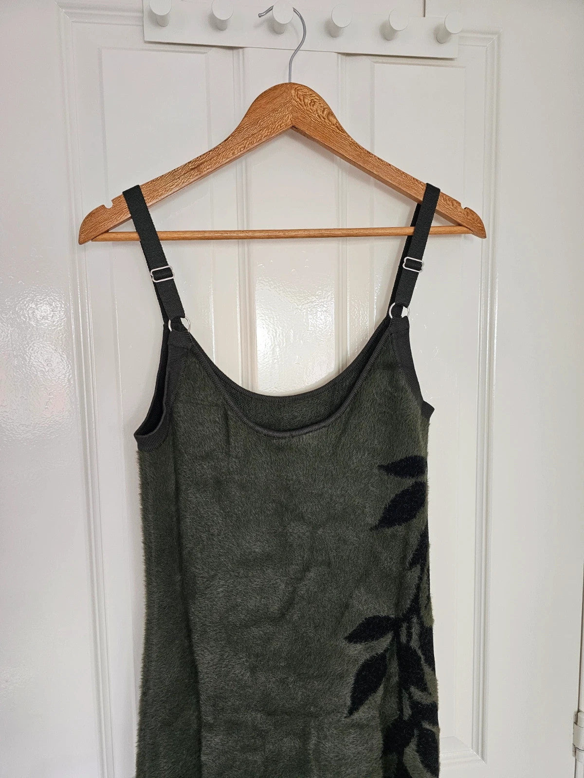 Killstar women grim ferns midi dress fluffy knitted fabric sleeveless bodycon green/black L/12