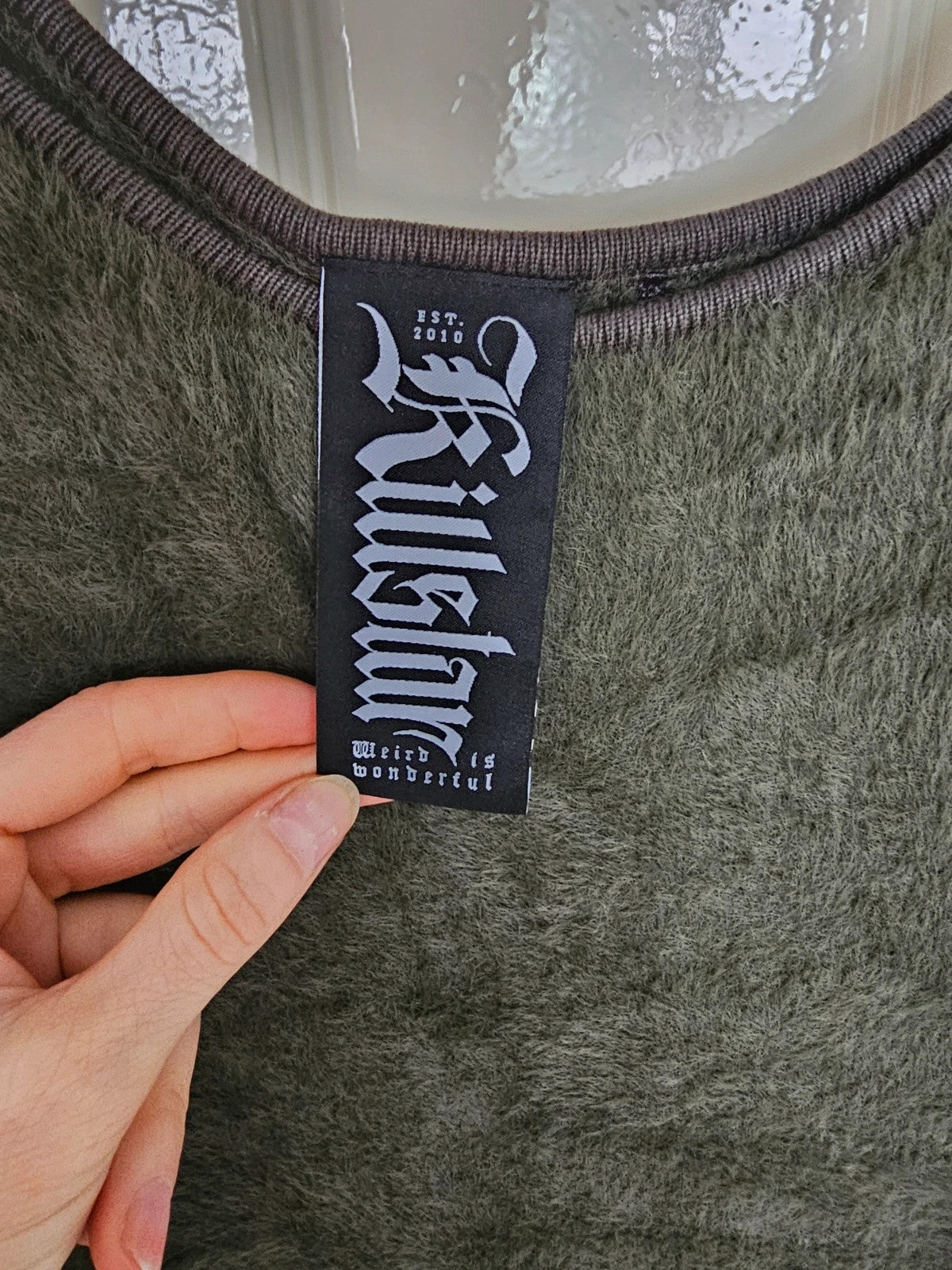Killstar women grim ferns midi dress fluffy knitted fabric sleeveless bodycon green/black L/12