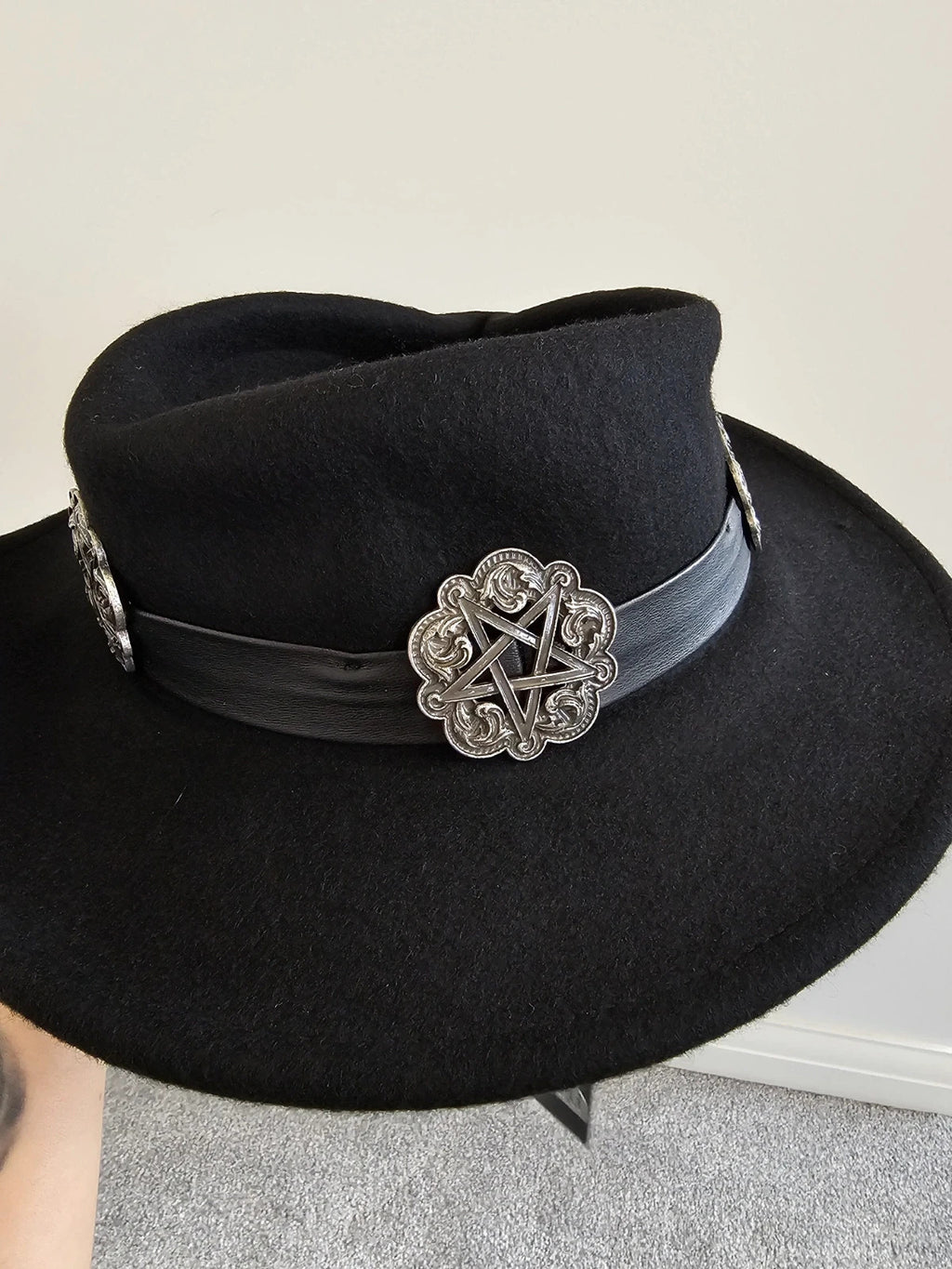 Killstar women mystic maven concho hat wool gothic fedora style black one size