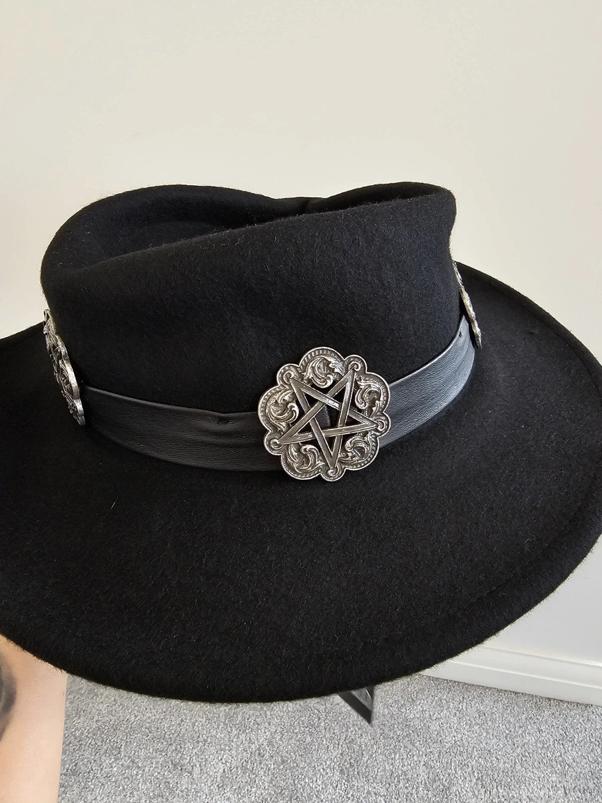 Killstar women mystic maven concho hat wool gothic fedora style black one size