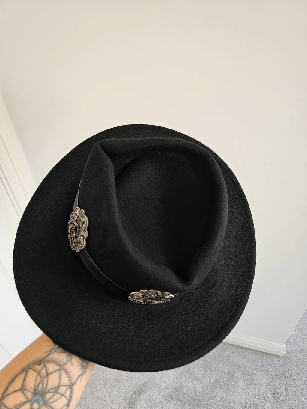 Killstar women mystic maven concho hat wool gothic fedora style black one size