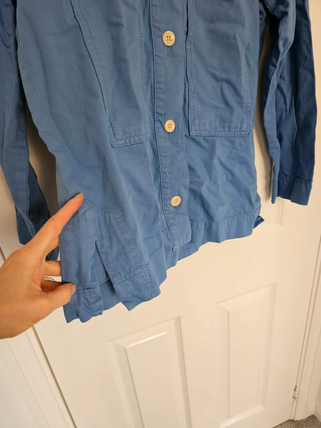 Toast women garment dyed denim shirt cotton long sleeve patch pocket workwear jacket blue S/8