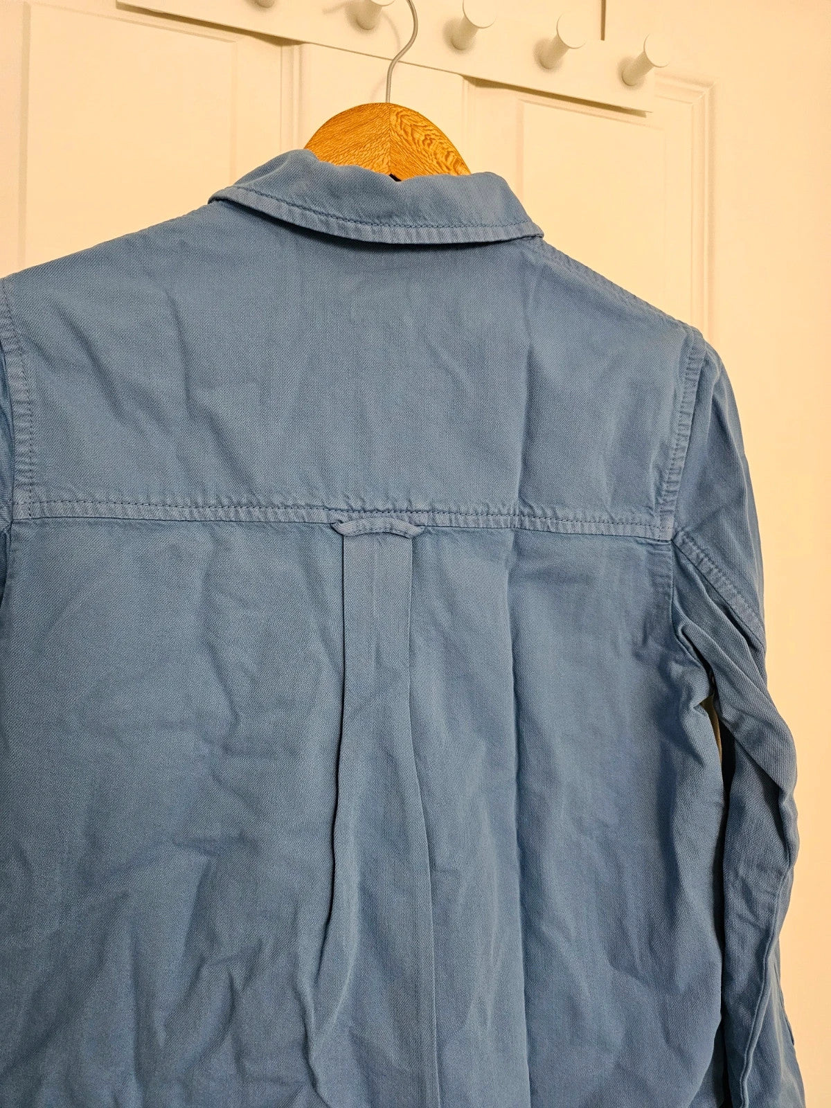 Toast women garment dyed denim shirt cotton long sleeve patch pocket workwear jacket blue S/8