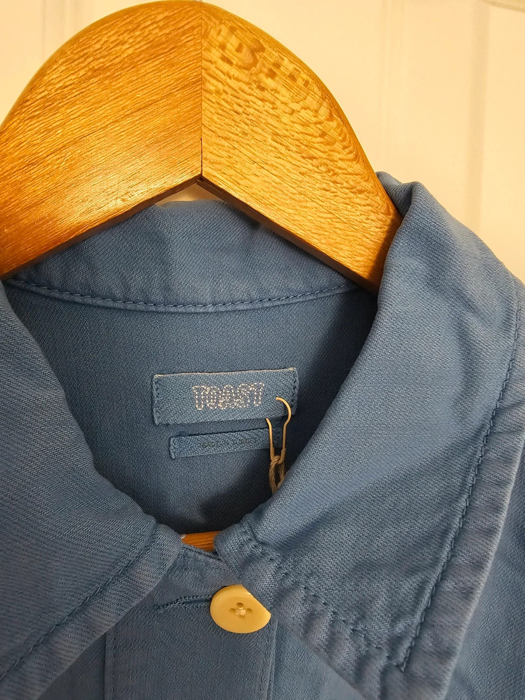 Toast women garment dyed denim shirt cotton long sleeve patch pocket workwear jacket blue S/8