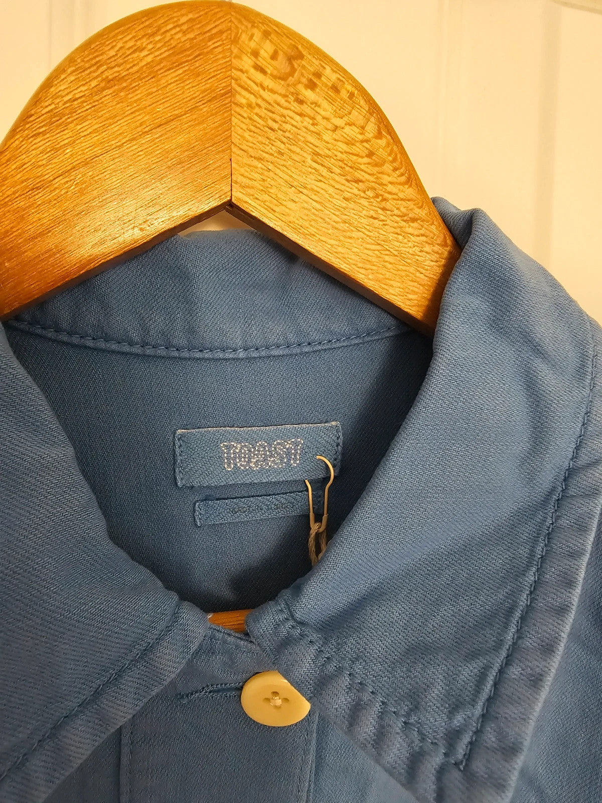 Toast women garment dyed denim shirt cotton long sleeve patch pocket workwear jacket blue S/8