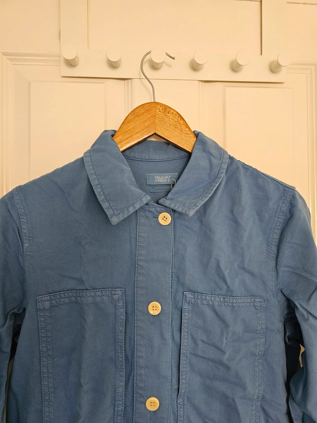 Toast women garment dyed denim shirt cotton long sleeve patch pocket workwear jacket blue S/8