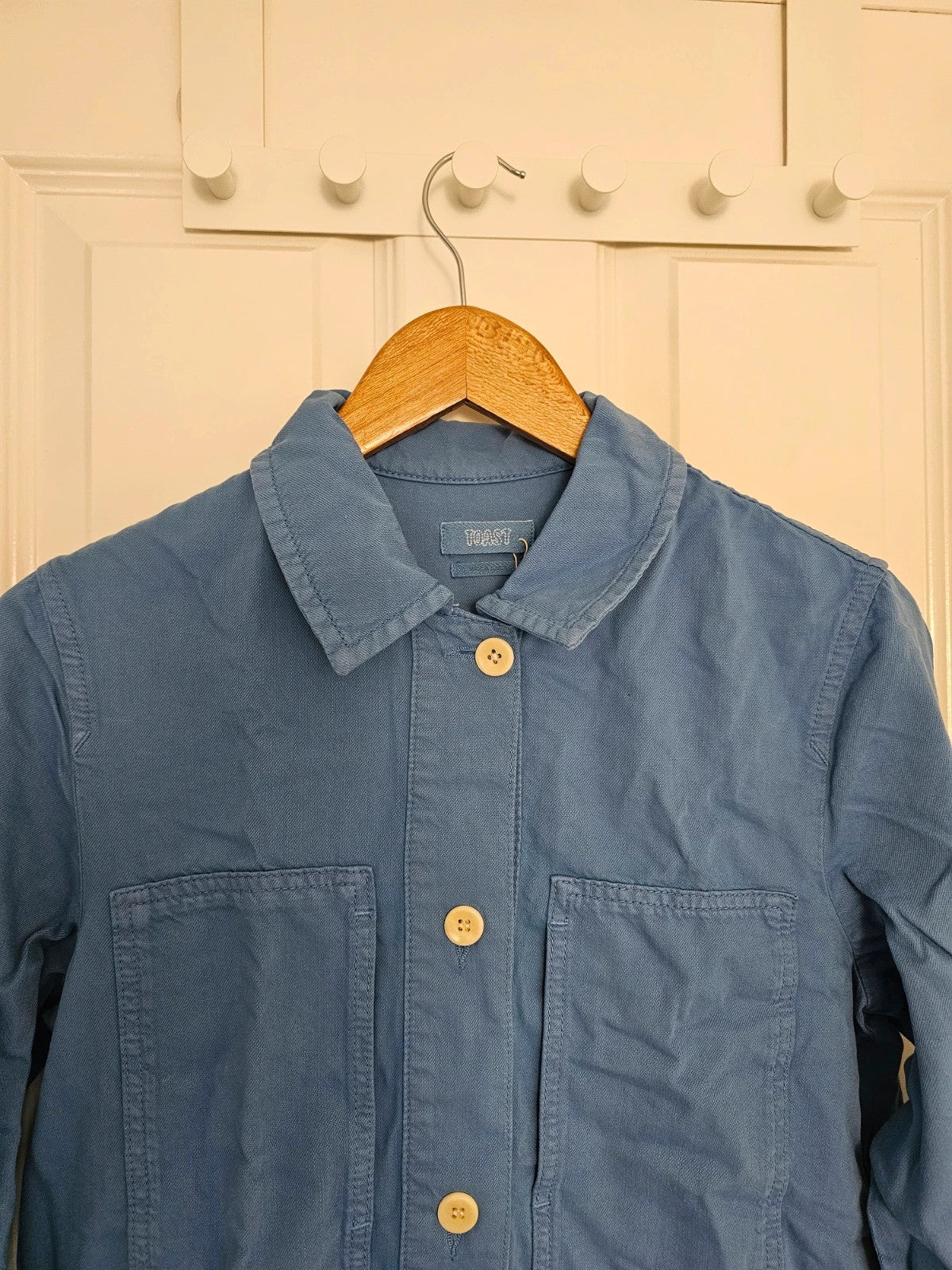 Toast women garment dyed denim shirt cotton long sleeve patch pocket workwear jacket blue S/8