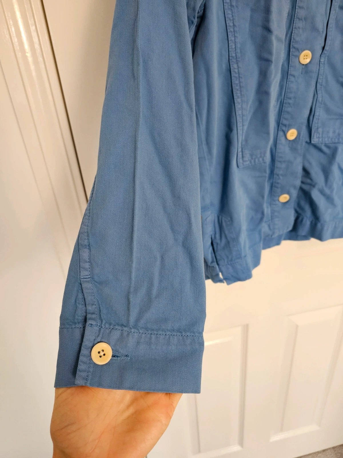 Toast women garment dyed denim shirt cotton long sleeve patch pocket workwear jacket blue S/8