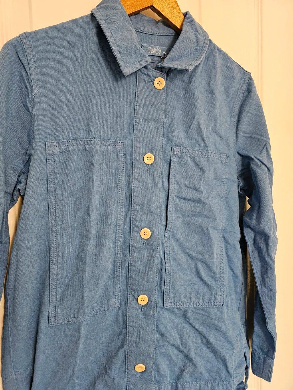 Toast women garment dyed denim shirt cotton long sleeve patch pocket workwear jacket blue S/8