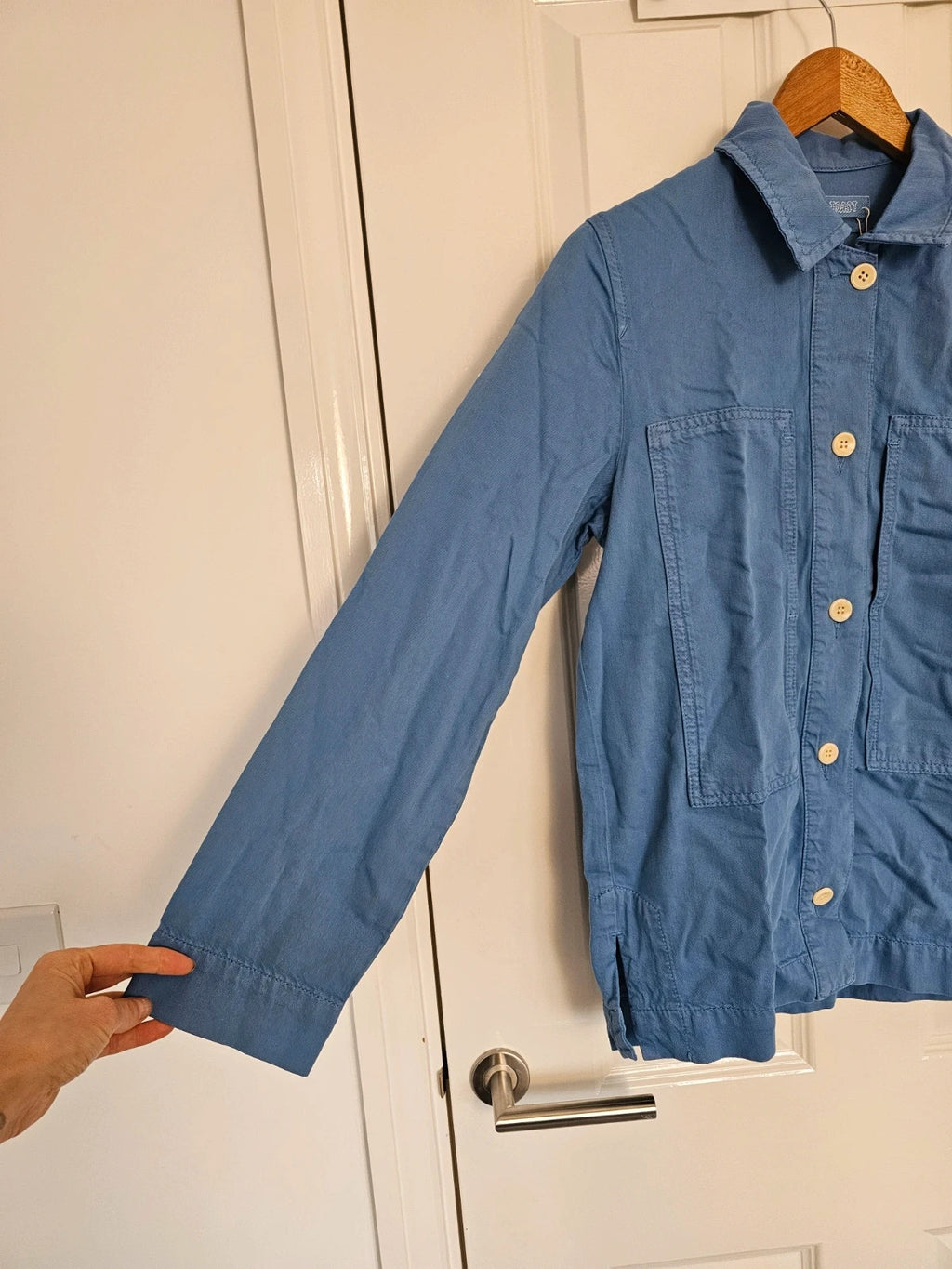 Toast women garment dyed denim shirt cotton long sleeve patch pocket workwear jacket blue S/8