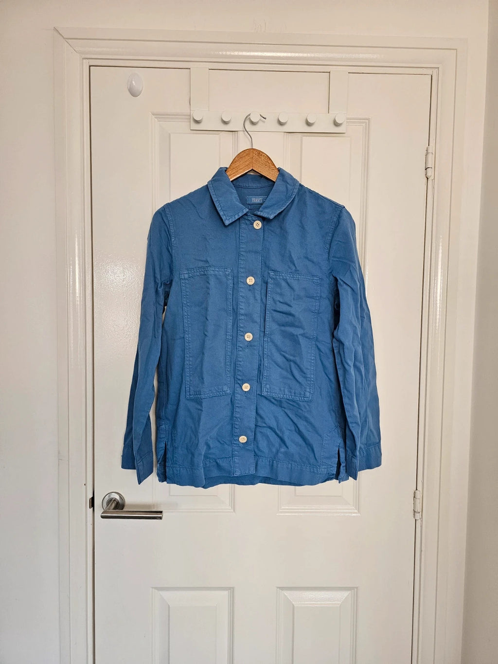 Toast women garment dyed denim shirt cotton long sleeve patch pocket workwear jacket blue S/8